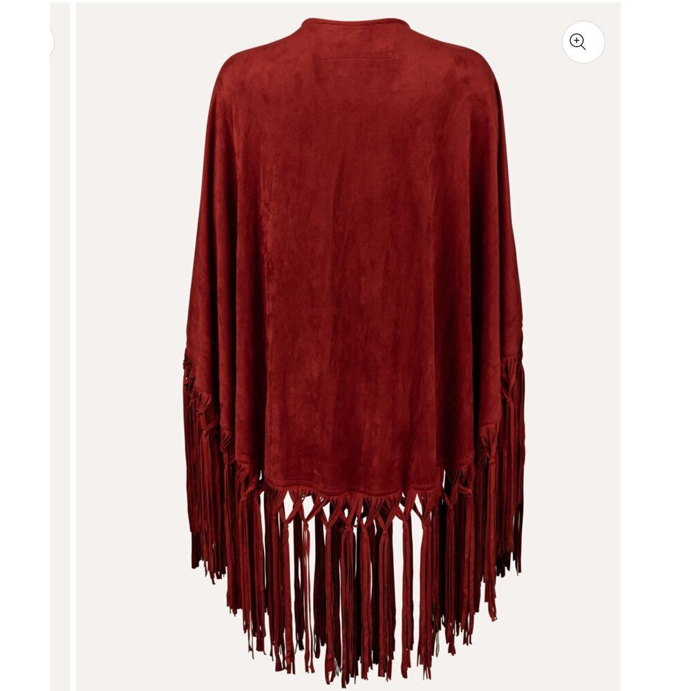 Tasha Polizzi Suede Fringe  Shaw Burgundy Coastal Cowgirl Western Luxe Boho - Picture 3 of 9